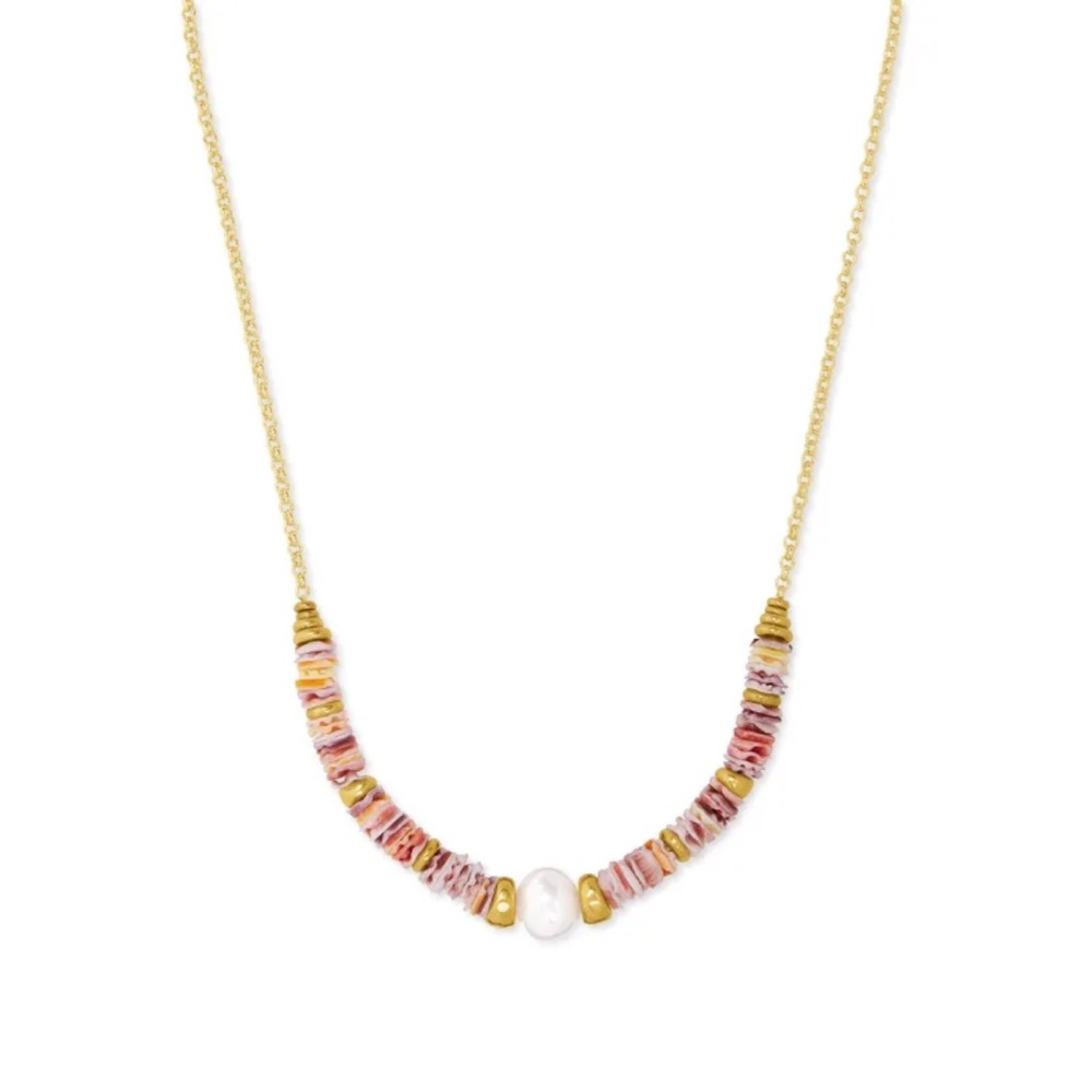 Kendra Scott Pink and Gold Beaded Pearl Accent Necklace